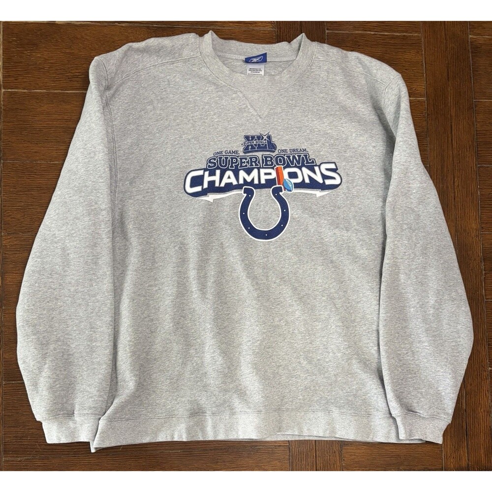 Vintage Indianapolis Colts Super Bowl Mens Size 2XL Reebok Grey Crewneck Sweater